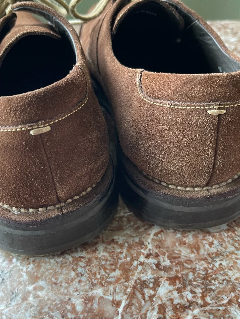 Cole Haan Brown Suede Derby Slip-Ons with Cream Laces